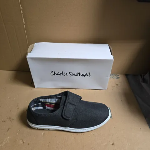 CHARLES SOUTHWELL CHARCOAL SLIP-ON SHOES – VELCRO, CASUAL CANVAS - UK SIZE 9