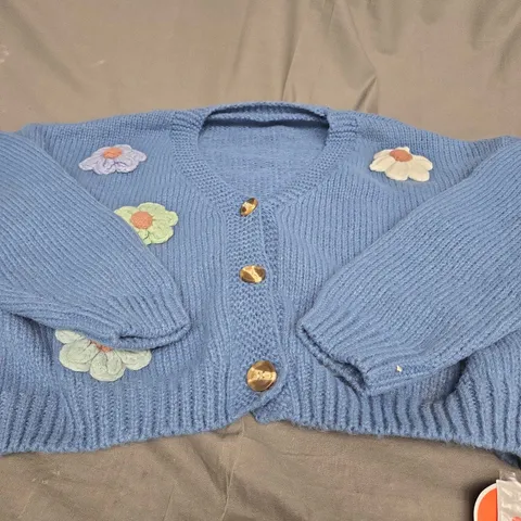 CIDER BLUE KNITTED CROPPED CARDIGAN - LARGE