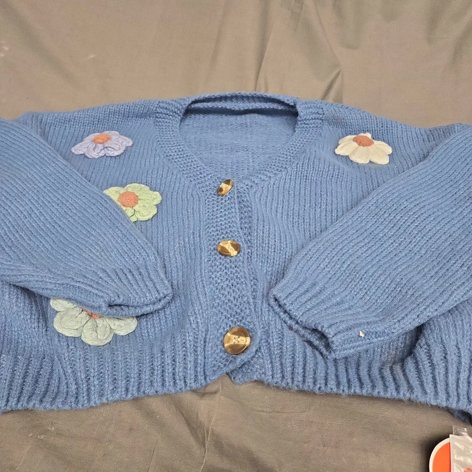 CIDER BLUE KNITTED CROPPED CARDIGAN - LARGE