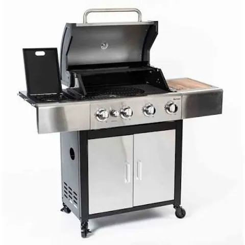 BOXED OUTBACK MERCURY 4-BURNER HYBRID GAS & CHARCOAL BBQ WITH MULTI-COOK PLATE SYSTEM