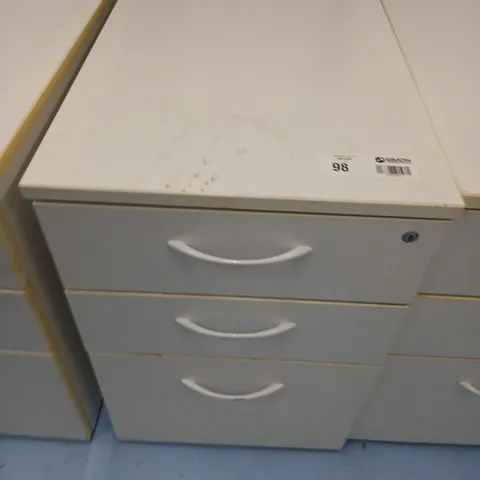 THREE PORTABLE THREE DRAWER OFFICE CHEST OF DRAWERS