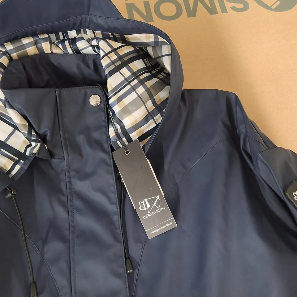 GAMMON NAVY ZIP THROUGH HOODED COAT - L