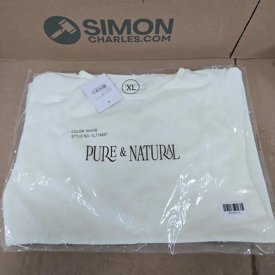 PURE & NATURAL LADIES' FLEECE-LINED TOP – WHITE, ROUND NECK, LONG SLEEVE, UK XL