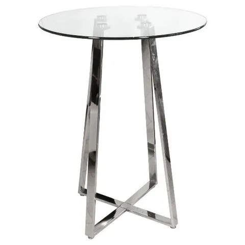 BRAND NEW BOXED POSEUR CLEAR ROUND GLASS BAR TABLE (2 BOXES)