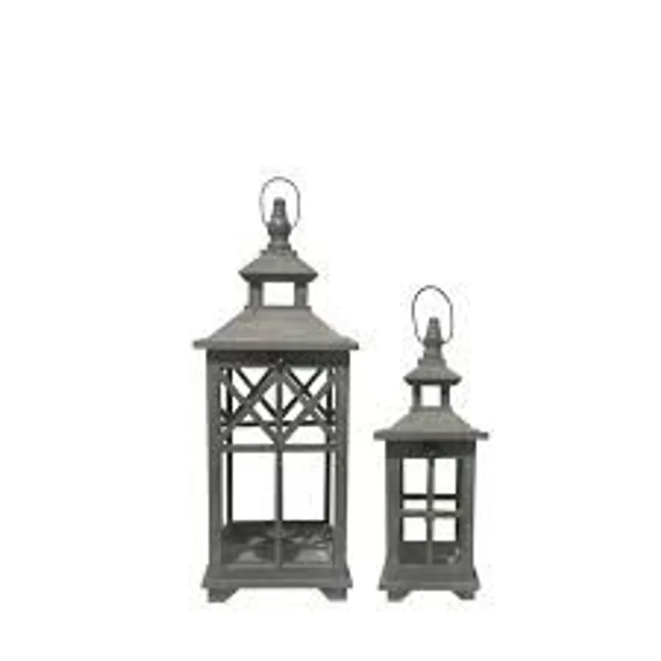 OTTERS BROOK SET OF TWO SLATE GREY WOODEN LANTERNS