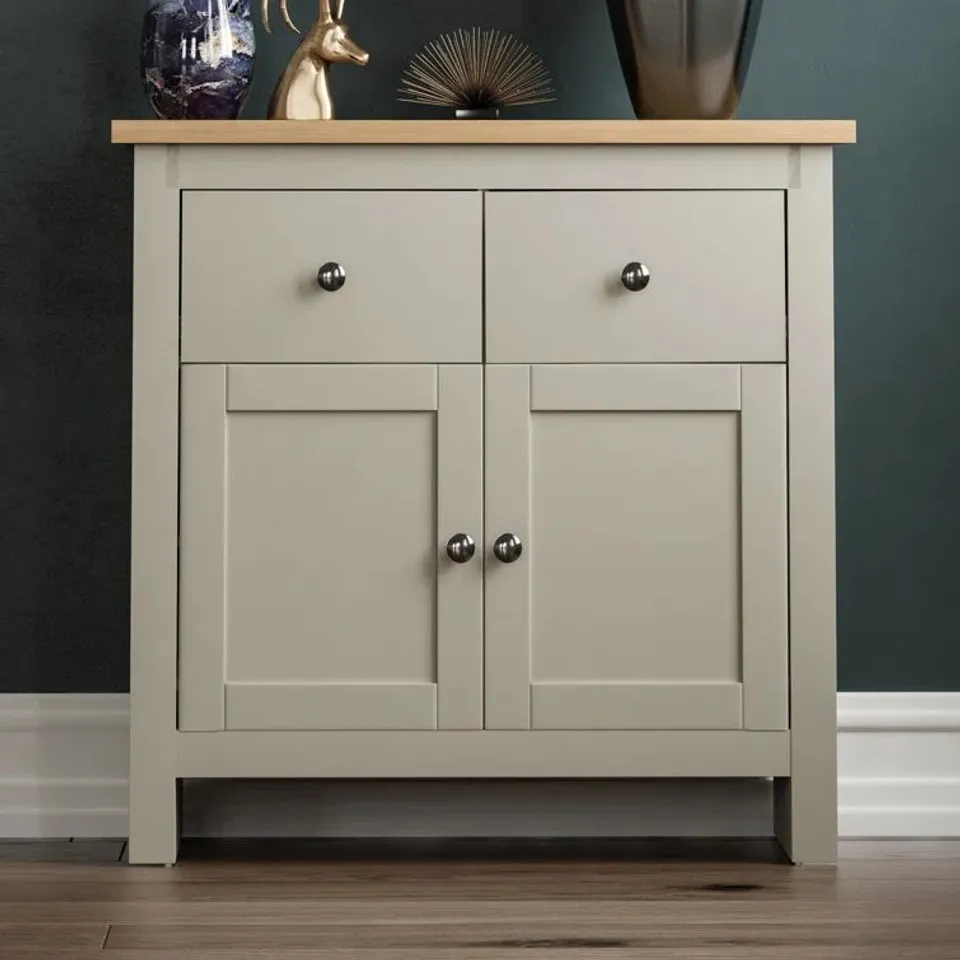 BOXED MANTORVILLE 79CM WIDE 2 DRAWER SIDEBOARD GREY/OAK (1 BOX)