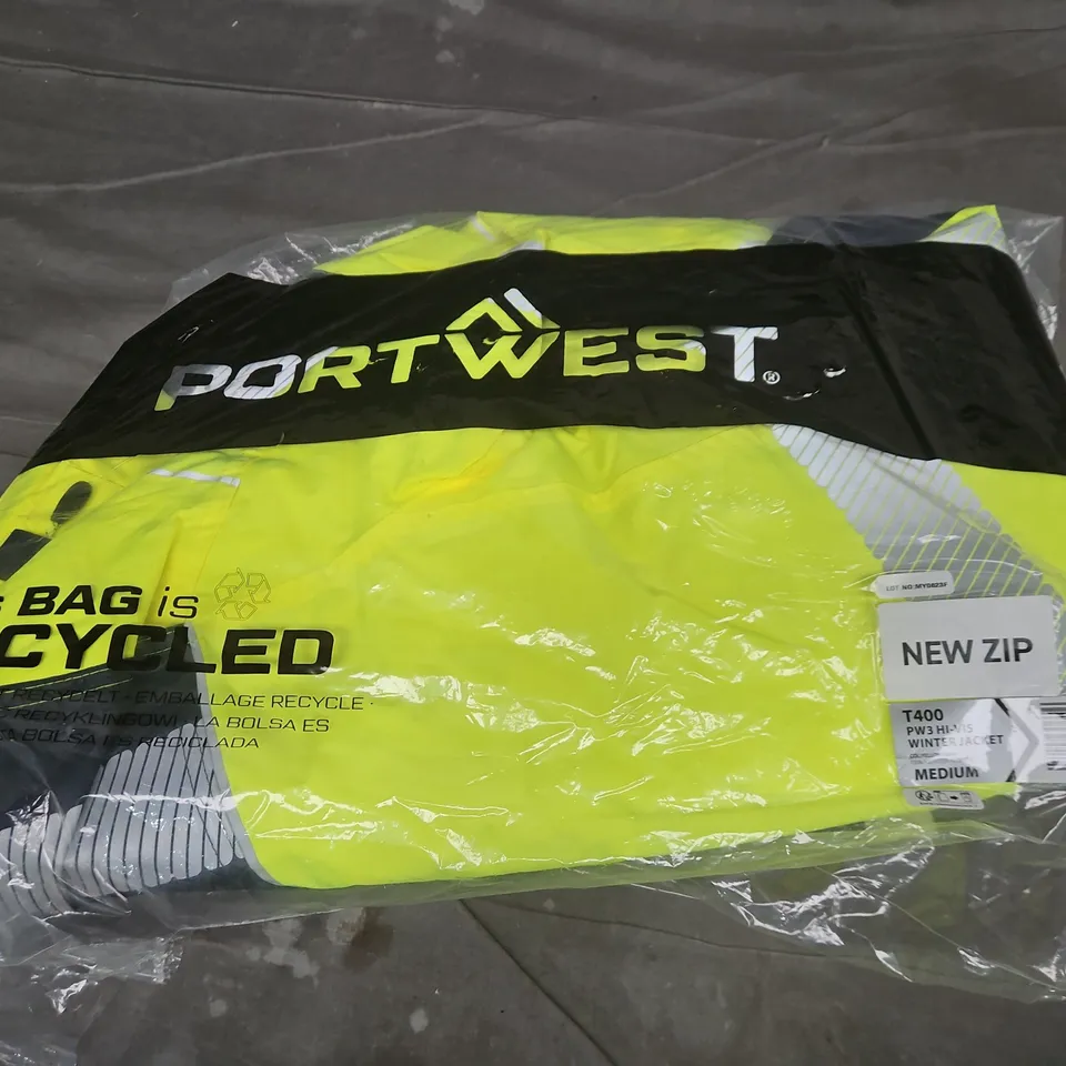 BAGGED PORTWEST T400 PW3 HI-VIS WINTER JACKET IN YELLOW/NAVY - MEDIUM