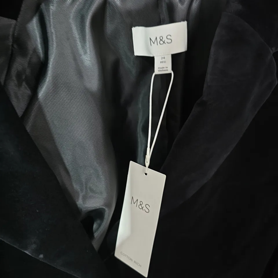 M&S WOMEN'S BLACK VELVET BLAZER – COTTON RICH