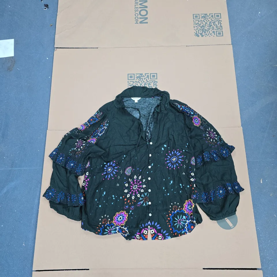 MONSOON WOMEN'S BLOUSE – DARK GREEN FLORAL PRINT, SIZE L