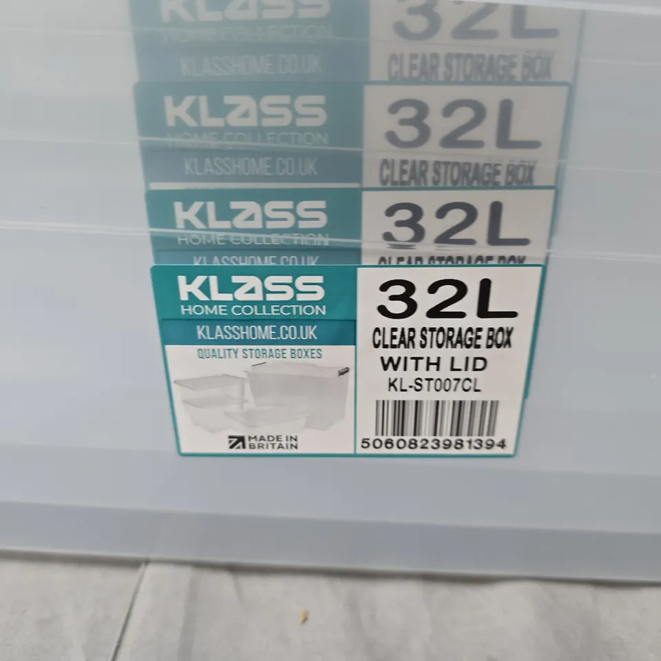 4 KLASS HOME COLLECTION 32L CLEAR STORAGE BOXES WITH LIDS