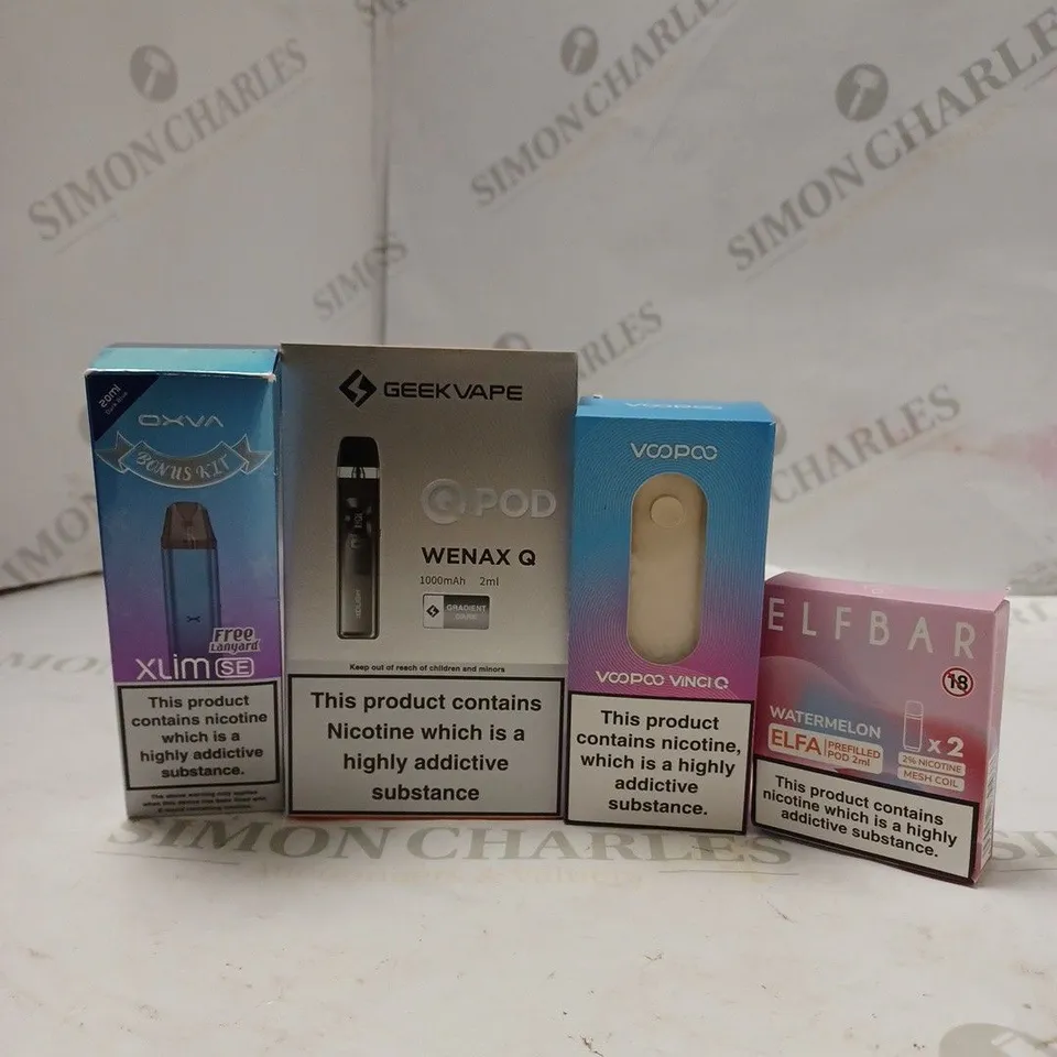 BOX OF APPROX 10 ITEMS TO INCLUDE OXVA XLIM SE, VOOPOO VINCI Q, ELFBAR PREFILLED POD. 