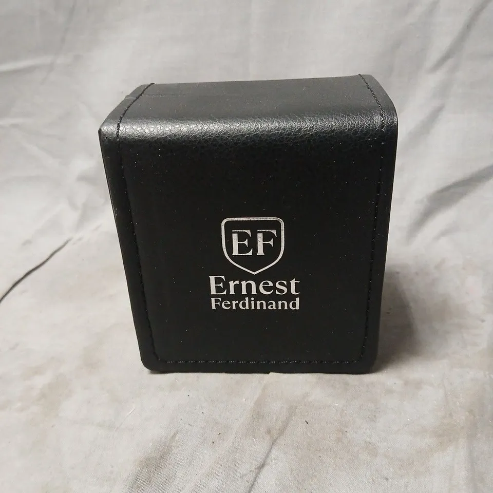 ERNEST FERDINAND QUARTZ WRISTWATCH WITH ROMAN NUMERAL DIAL, BLACK LEATHER STRAP (EF)