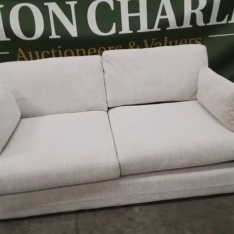 LIGHT GREY FABRIC UPHOLSTERED 2 SEATER SOFA BED