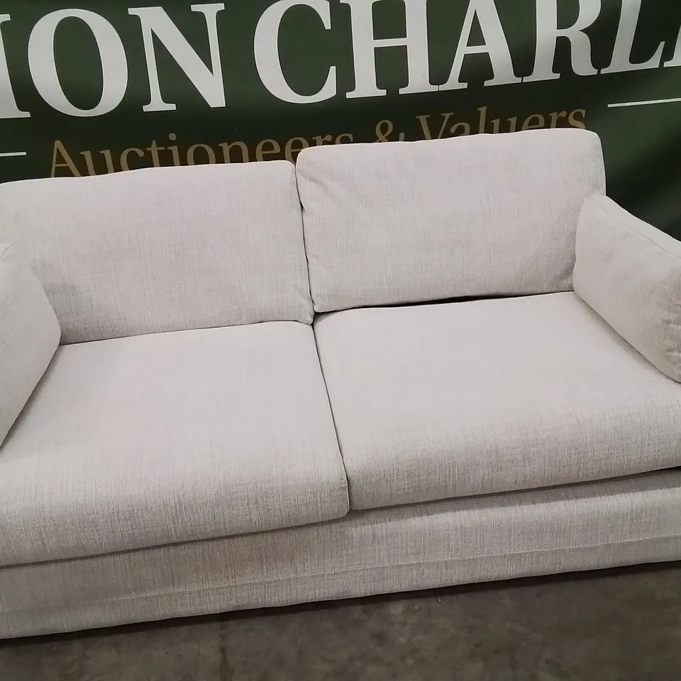 LIGHT GREY FABRIC UPHOLSTERED 2 SEATER SOFA BED