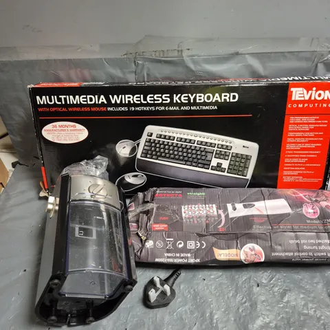 APPROXIMATELY 10 ASSORTED ELECTRICAL PRODUCTS TO INCLUDE WIRELESS KEYBOARD, STRAIGHTENERS, ALARM CLOCK ETC 