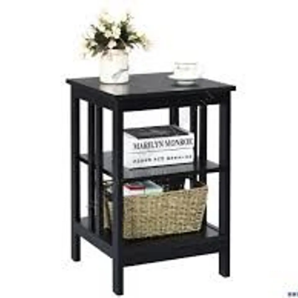 BOXED COSTWAY 3-TIER NIGHTSTAND WITH REINFORCED BARS FOR BEDROOM LIVING ROOM HALL EASY ASSEMBLY - BLACK