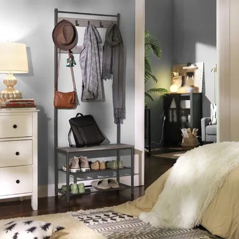 BOXED GREY HALL TREE WITH BENCH AND SHOE STORAGE 