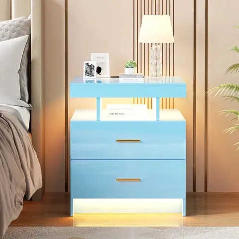 BOXED BOOKHART MANUFACTERED WOOD BEDSIDE TABLE WITH WIRELESS CHARGING STATION AND HUMAN SENSOR LIGHT