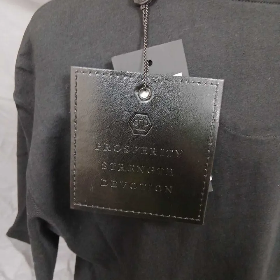 PHILIPP PLEIN T-SHIRT BLACK WITH LOGO – SIZE S