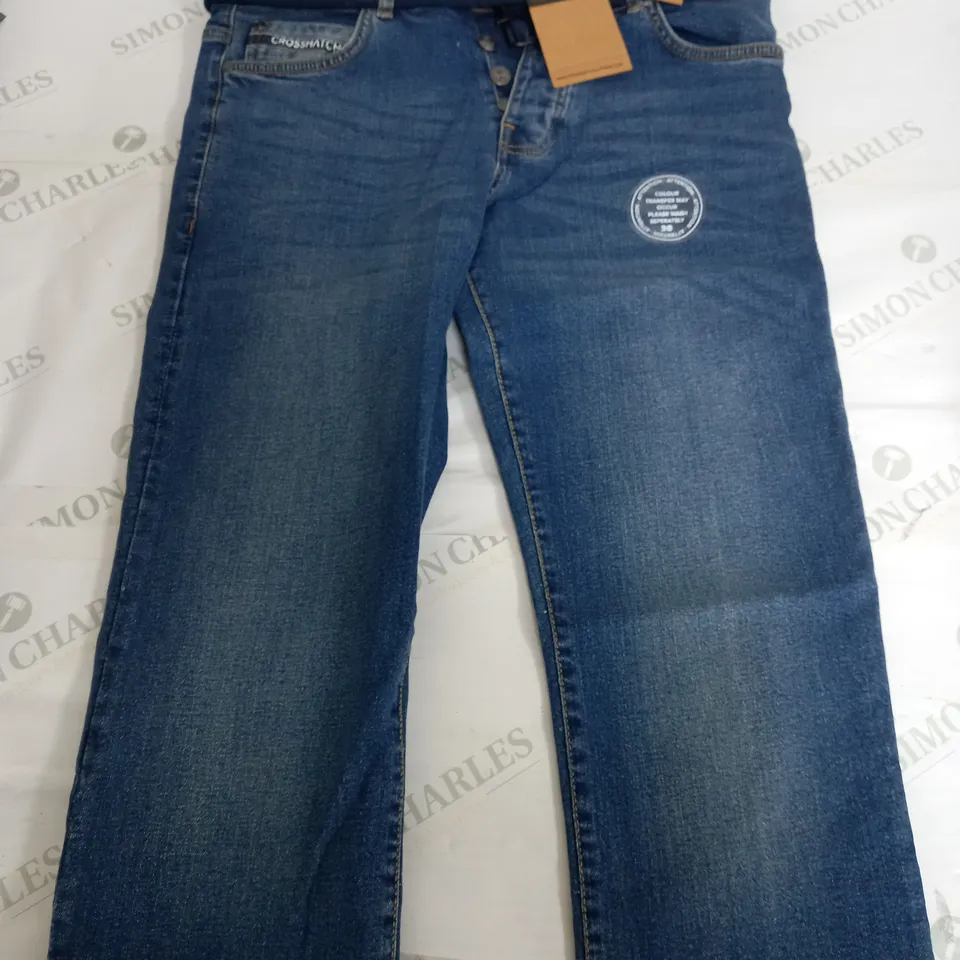 CROSS HATCH PRINCED SW BELTED JEANS IN NAVY - WAIST 32