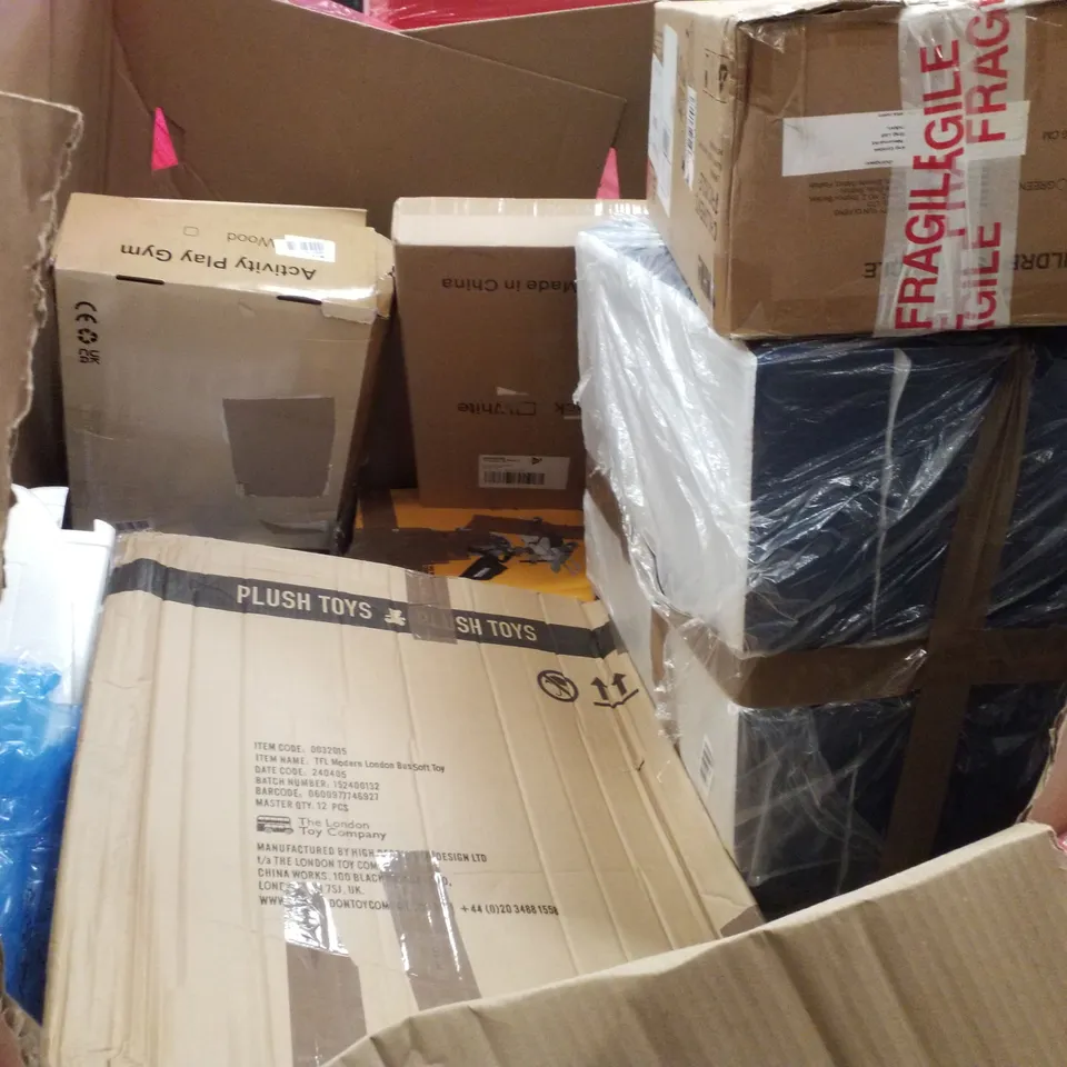 PALLET CONTAINING ASSORTED PRODUCTS INCLUDING MULTIFUNCTIONAL FOOD PROCESSOR, SHOWER CHAIR WITH BACK AND ARMS, POP UP TENT, BOOSTAPAK BACKPACK/CAR SEAT, TOILET SEAT & FANTASY PLAY MAT