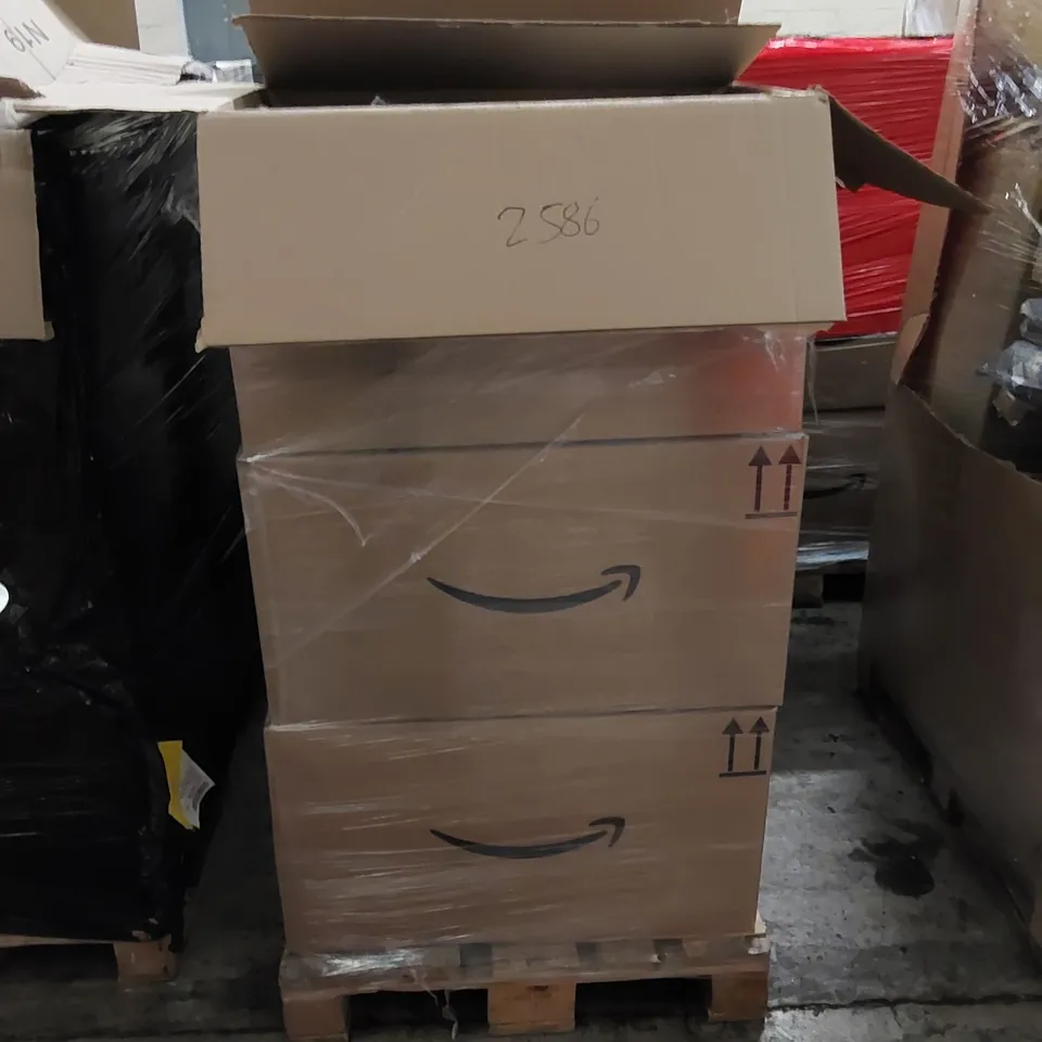 PALLET TO CONTAIN ASSORTED HOUSEHOLD ITEMS AND CONSUMER PRODUCTS. INCLUDING A LARGE QUANTITY OF HAIR STRAIGHTENERS, PHONE CASES, SHORTS ETC