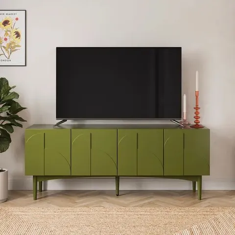 BOXED GIA WIDE TV STAND FOR TVS UP TO 65", MOSS GREEN (1 BOX)