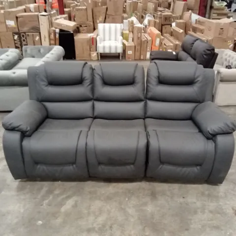 DESIGNER 3 SEATER MANUAL RECLINER SOFA IN PREMIUM LIGHT GREY FAUX LEATHER