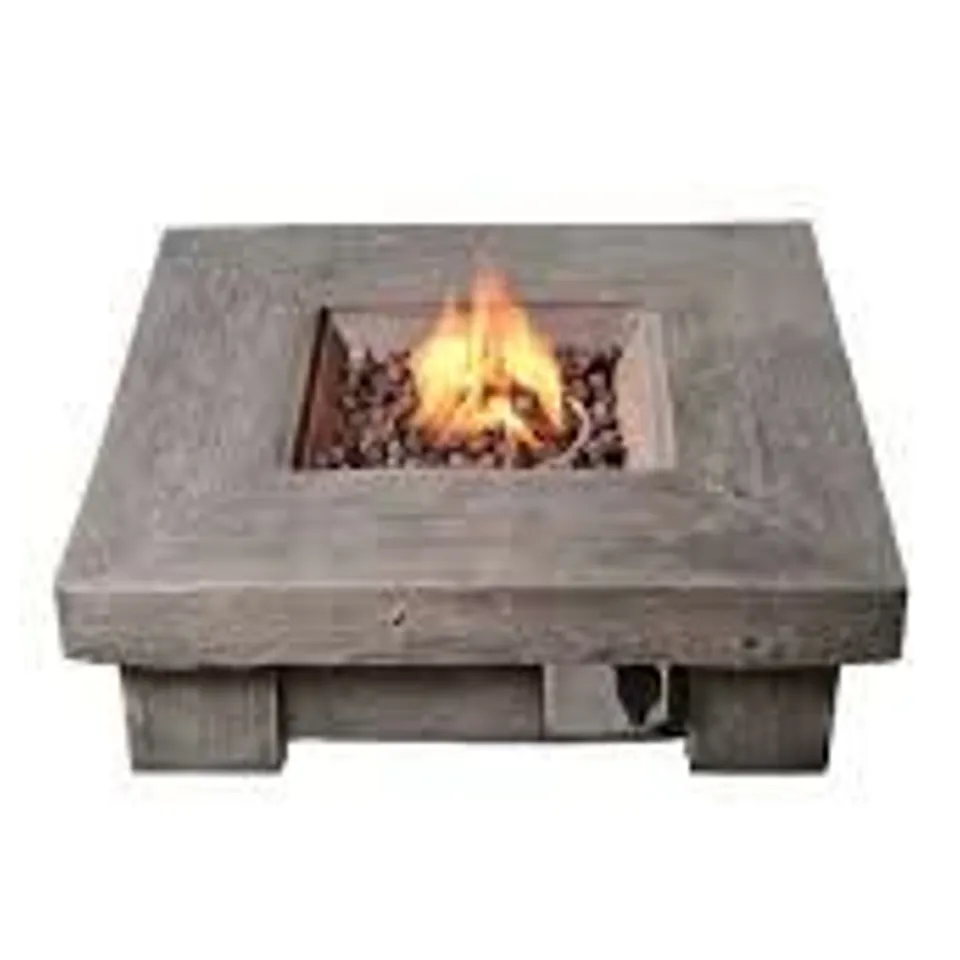BOXED TEAMSON PEAKTOP 35" OUTDOOR SQUARE LIGHTWEIGHT CERAMIC PROPANE GAS FIRE PIT (1 BOX)