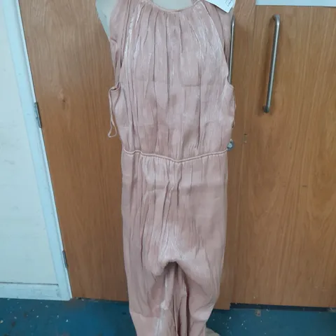 PARIS ATEILIER SHIMMER HALTERNECK JUMPSUIT IN DUSTY PINK SIZE UK14