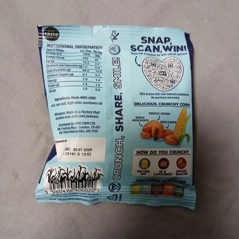 LARGE QUANTITY OF LOVE CORN SEA SALT CRUNCHY CORN SNACK, 20G (GF)