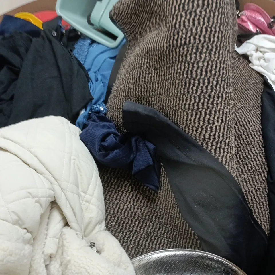 PALLET TO CONTAIN A LARGE ASSORTMENT OF HOUSEHOLD ITEMS TO INCLUDE CLOTHING, ETC - COLLECTION ONLY