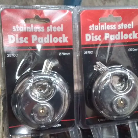 BOX CONTAINING APPROXIMATELY 20 STAINLESS STEEL DISC PADLOCKS