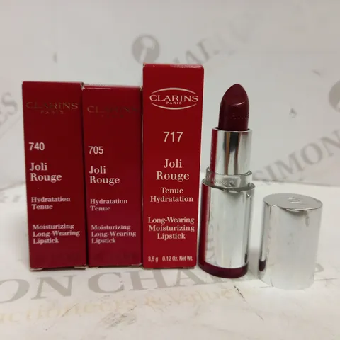 LOT OF 3 CLARINS JOLI ROUGE LIPSTICKS IN ASSORTED COLOURS