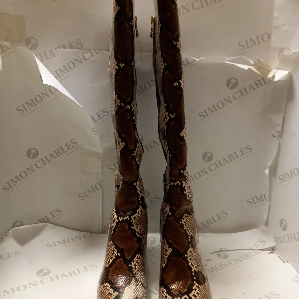 MODA IN PELLE BROWN SNAKE LIZETH KNEE BOOTS - SIZE 8