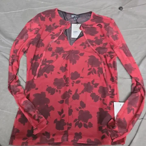 NOBODYS CHILD PRINTED MESH TOP IN RED - UK 14