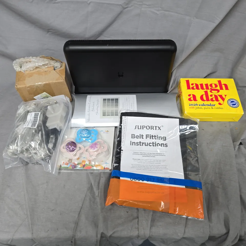 APPROXIMATELY 20 ASSORTED HOUSEHOLD PRODUCTS TO INCLUDE LAUGH A DAY 2026 CALENDER, ROUTER, STRING LIGHTS, ETC - COLLECTION ONLY