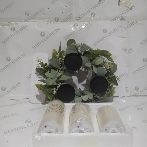 HOME REFLECTIONS 3 IN 1 FLAMELESS CANDLE WITH WREATH SET - SAGE