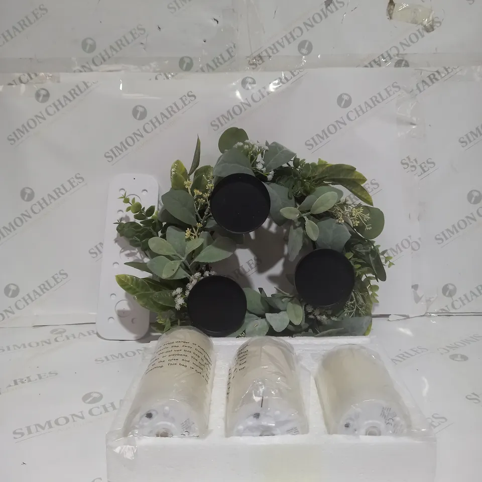 HOME REFLECTIONS 3 IN 1 FLAMELESS CANDLE WITH WREATH SET - SAGE