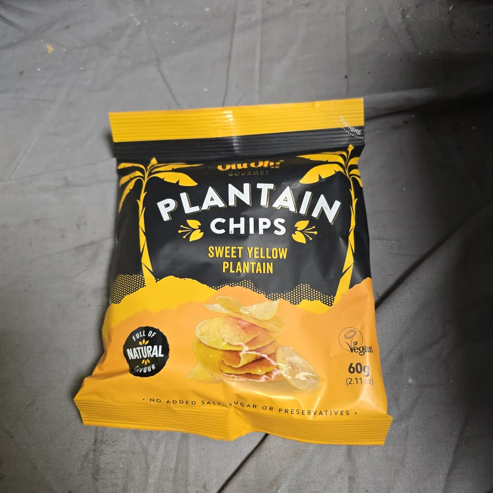 BOX OF APPROXIMATELY 20 X PLANTAIN CHIPS – SWEET YELLOW PLANTAIN, VEGAN, 60G BAGS