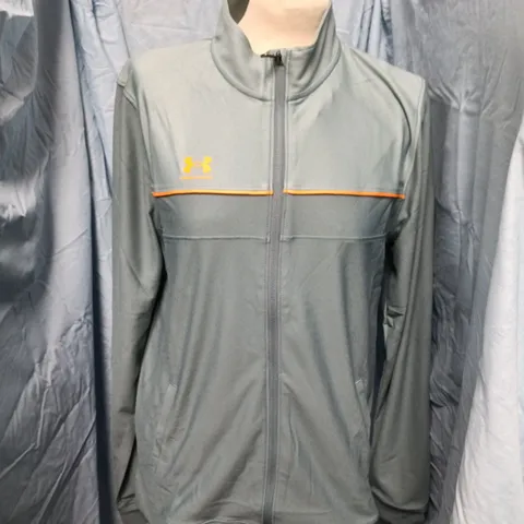 UNDER ARMOUR CHALLENGER TRACKSUIT JACKET – MEN'S, TEAL WITH ORANGE TRIM (SIZE M)