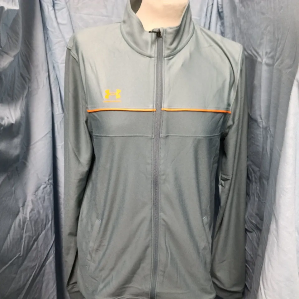 UNDER ARMOUR CHALLENGER TRACKSUIT JACKET – MEN'S, TEAL WITH ORANGE TRIM (SIZE M)