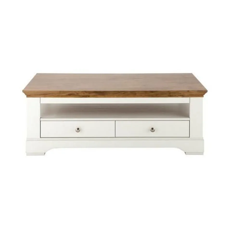 BOXED GRADE 1 WILTSHIRE CREAM AND OAK-EFFECT 2-DRAWER COFFEE TABLE (1 BOX) RRP £349.99