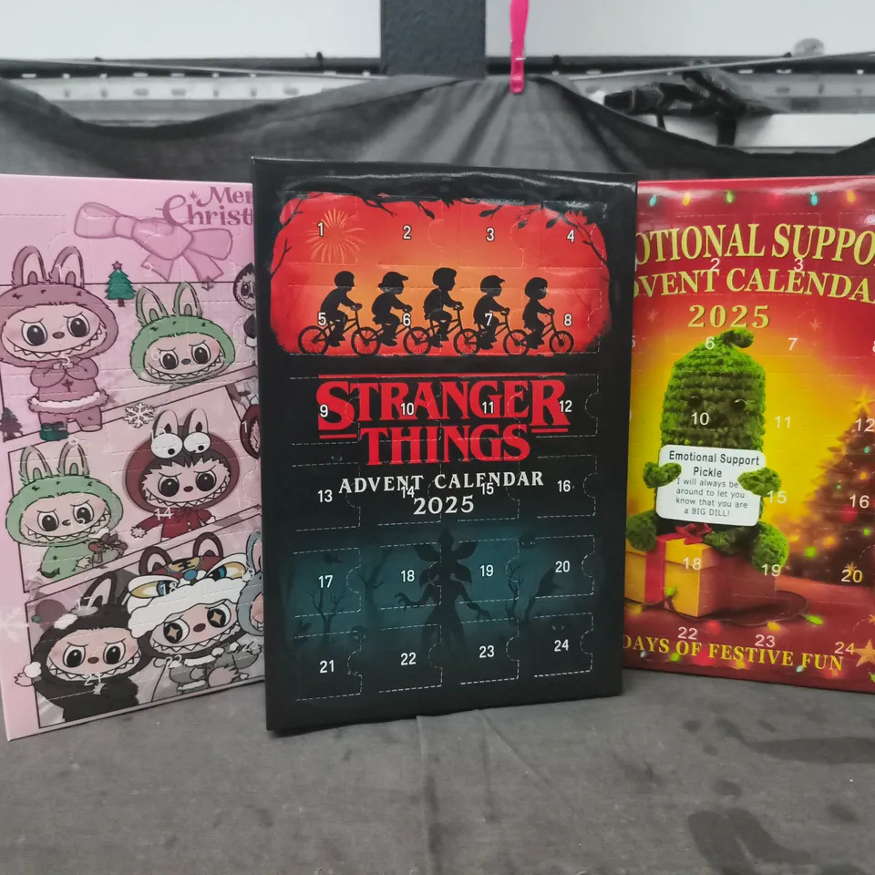 APPROXIMATELY 10 ASSORTED FOOD AND DRINK ITEMS TO INCLUDE EMOTIONAL SUPPORT ADVENT CALENDAR, STRANGER THINGS ADVENT CALENDAR, ETC