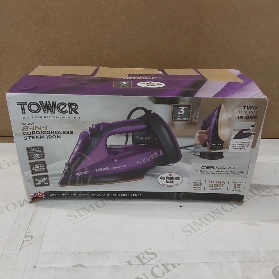 BOXED TOWER CERAGLIDE CORDLESS STEAM IRON WITH CERAMIC SOLEPLATE