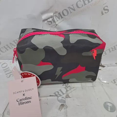 SCAMP & DUDE X CAROLINE HIRONS KHAKI WITH PINK CAMO MAKEUP BAG