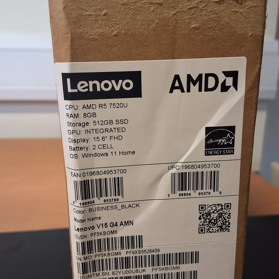 BOXED LENOVO V15 G4 AMN AMD R5 7520U 8GB RAM 512GB SSD LAPTOP IN BLACK