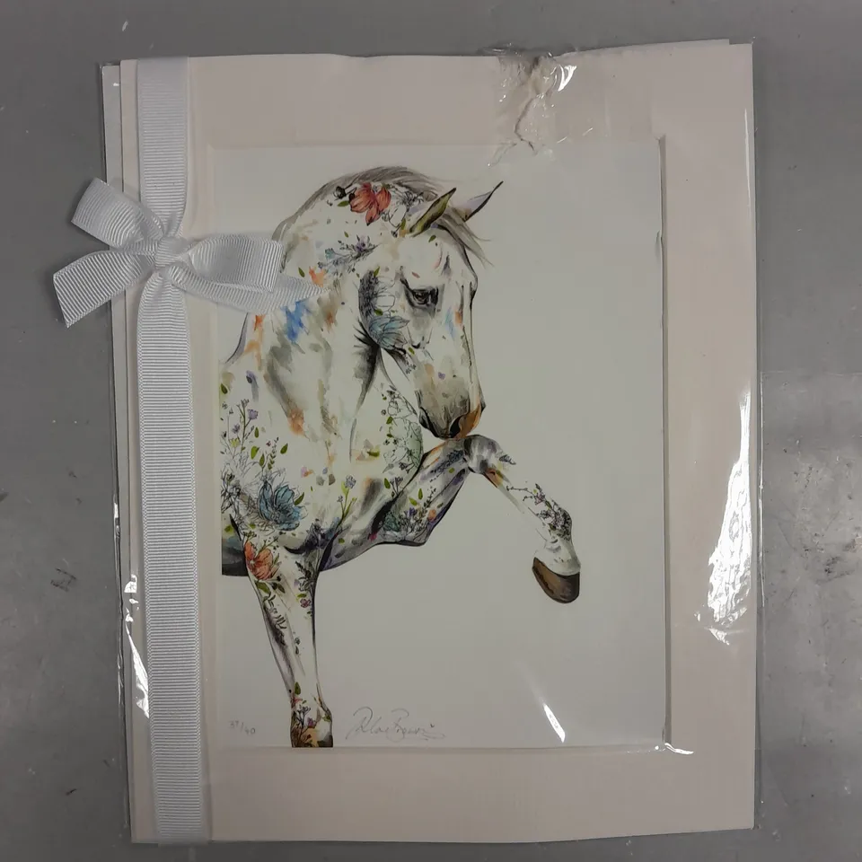 EQUESTRIAN FLOWER PATTERNED WATERCOLOUR LIMITED EDITION PRINT 