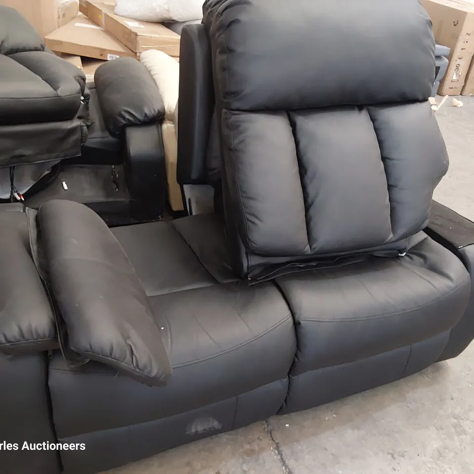 ASSORTED UPHOLSTERED CHAIR & SOFA PARTS, INCLUDING CREAM FAUX LEATHER MANUAL RECLINING CHAIRM TWO SEATER MANUAL RECLINING SOFA MISSONG BACK SECTION, MANUAL RECLINING CHAIR DAMAGED FABRIC 