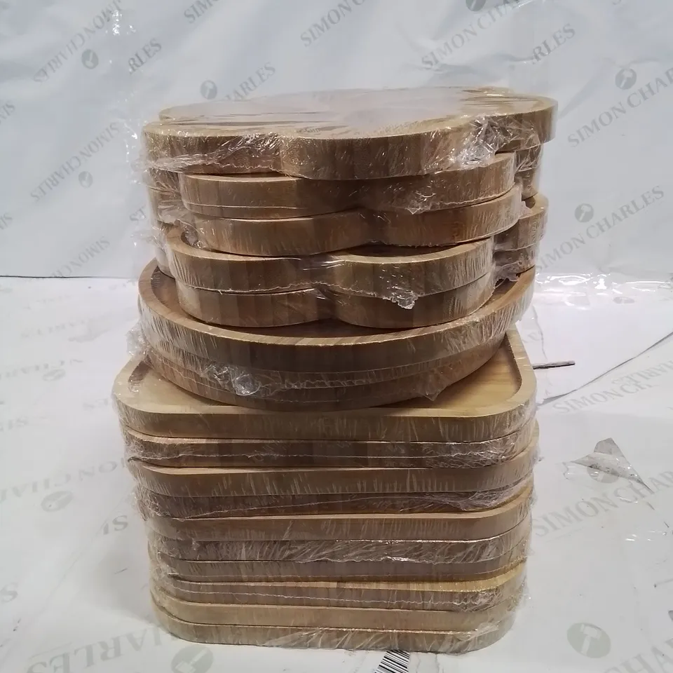 18 SEALED MIXED SHAPES WOODEN FRUIT/FOOD SERVING TRAYS